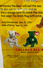 Load image into Gallery viewer, TY Teenie Beanie Babies Britannia The Bear Soft Toy 1997 Sealed Package
