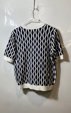 Load image into Gallery viewer, LOFT Womens Blue White Wave Print Short Sleeve Crew Neck Pullover Sweater Size M
