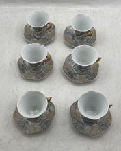 Load image into Gallery viewer, Lot Of 12 Pcs Lorren Home Trends Gray Gold Rose Porcelain Cups And Plates Set
