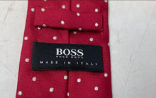 Load image into Gallery viewer, Hugo Boss Mens Red White Polka Dot Silk Keeper Loop Adjustable Pointed Tie

