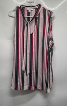 Load image into Gallery viewer, Nine West Womens Multicolor Striped Print Sleeveless Tie-Neck Blouse Top Size 2X
