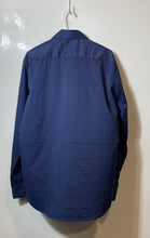 Load image into Gallery viewer, Lucky Brand Mens Blue Polka Dot Print Stretch Button Front Dress Shirt Size L
