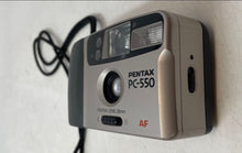 Load image into Gallery viewer, Pentax Model PC-550 Silver Black 28mm Lens Point &amp; Shoot Film Camera Untested
