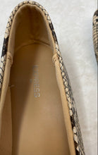 Load image into Gallery viewer, Express Womens Brown White Snakeskin Print Flat Penny Loafer Shoes Size 6
