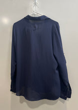 Load image into Gallery viewer, Express Womens Blue Roll Tab Sleeve Collared Pockets Popover Blouse Top Size M
