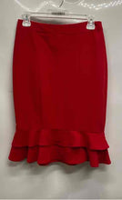 Load image into Gallery viewer, Forever 21 Womens Red Ruffle Hem Back Zip Straight &amp; Pencil Skirt Size Medium

