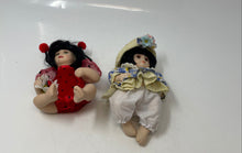 Load image into Gallery viewer, Small Collectible Porcelain Cutie Dolls In Ladybug &amp; Daisy Flower Outfits 2 Pcs
