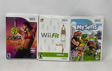 Load image into Gallery viewer, Lot Of 3 Pcs Assorted Nintendo Wii Zumba Fitness Wii Fit MySims Video Games
