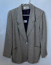 Load image into Gallery viewer, V.P. Collections Womens Ivory Blue Houndstooth One-Button Blazer Jacket Size S
