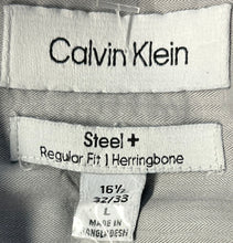 Load image into Gallery viewer, Calvin Klein Mens Gray Herringbone Regular Fit Dress Shirt Size L 16.5 32/33
