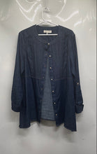 Load image into Gallery viewer, Jones New York Womens Blue Denim Roll Tab Sleeve Button Front Blouse Top Size XL

