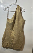 Load image into Gallery viewer, Express Womens Dark Khaki Textured Striped One-Shoulder Mini Bandage Dress Sz M
