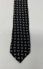 Load image into Gallery viewer, Giorgio Armani Mens Black Gray Geometric Keeper Loop Adjustable Pointed Tie
