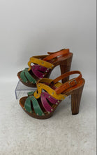 Load image into Gallery viewer, Furore Womens Multicolor Studded Peep Toe Block Heel Slingback Sandals Size 6
