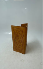 Load image into Gallery viewer, Womens Brown Leather Embossed Handmade Outer Pocket Card Holder Trifold Wallet
