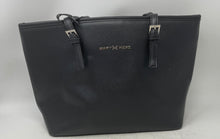 Load image into Gallery viewer, Mary Herz Womens Black Leather Double Handle Charm Shoulder Tote Handbag

