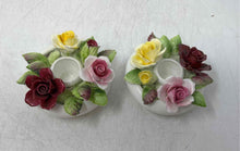 Load image into Gallery viewer, Lot Of 2 Pcs Royal Adderley Multicolor Floral Bone China Candle Holders

