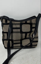 Load image into Gallery viewer, Nine West Womens Gray Black Geometric Faux Leather Trim Zip Top Crossbody Bag
