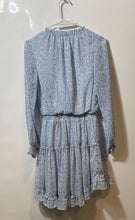 Load image into Gallery viewer, Jessica Simpson Womens Blue Floral Print Ruffle Tie Neck Crepe Mini Dress Size S
