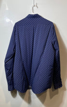 Load image into Gallery viewer, Express Mens Blue White Polka Dot Long Sleeve Collared Fitted Dress Shirt Sz XL
