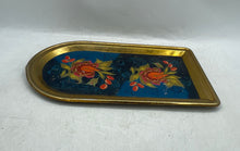 Load image into Gallery viewer, Multicolor Floral And Gold Metal Tray &amp; Teapot Set Collectible Not Tested
