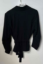 Load image into Gallery viewer, White Black Womens Black Long Sleeve Belted One-Button Blazer Size 10
