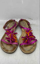 Load image into Gallery viewer, Kate Spade Womens Gold And Purple Leather Fringe Ankle Strap Sandals Size 6.5M
