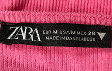 Load image into Gallery viewer, Zara Womens Pink Short Ruffle Sleeve Square Neck Ribbed Cropped Blouse Top Sz M
