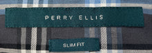 Load image into Gallery viewer, Perry Ellis Mens Blue Plaid Cotton Slim Fit Long Sleeve Button-Up Shirt Size XL

