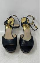 Load image into Gallery viewer, Michael Kors Womens Black Leather Ankle Strap High Platform Heels Shoes Size 8M
