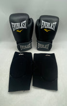Load image into Gallery viewer, Everlast MMA Boxing Training Gloves Black Red Asics Knee Pads With Case Bag
