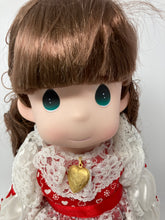 Load image into Gallery viewer, Precious Moments Rachel Violin Heart Locket Brown Hair Green Eyes Porcelain Doll
