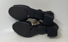 Load image into Gallery viewer, Alex Marie Womens Seyland Black Rhinestone Low Block Ankle Strap Heels Size 9M
