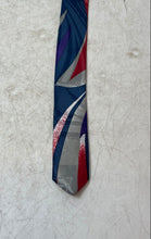 Load image into Gallery viewer, L'uomo Mens Blue Abstract Print Adjustable Keeper Loop Pointed Tie

