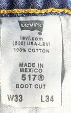 Load image into Gallery viewer, Levi's Mens 517 Blue Cotton Denim Medium Wash Bootcut Leg Jeans Size 33x34

