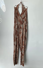 Load image into Gallery viewer, Express Womens Brown Animal Print Halter Neck Sleeveless Jumpsuit Size Small
