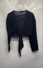 Load image into Gallery viewer, Zara Womens Black Long Sleeve Tie Front Cropped Blouse Top Size Small
