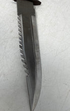 Load image into Gallery viewer, Fixed Blade Serrated Sawtooth Spine Survival Knife In Cowboy Type Sheath Case

