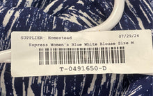 Load image into Gallery viewer, Express Womens Blue White Abstract The Portofino Slim Fit Button-Up Shirt Size M

