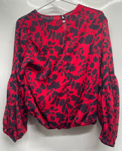 Load image into Gallery viewer, Tommy Hilfiger Womens Red Black Floral Long Sleeve Crew Neck Blouse Top Size S
