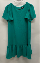 Load image into Gallery viewer, DKNY Womens Green Mélange Flutter Short Sleeve Peplum Hem Mini Dress Size 8
