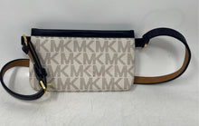 Load image into Gallery viewer, Michael Kors Womens White Navy Blue Monogram Canvas Leather Trim Belt Bag
