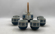 Load image into Gallery viewer, Japanese Teapot Set Blue Flower Pattern Rattan Handle Pot 6 Tea Cups Tableware
