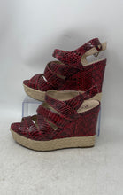 Load image into Gallery viewer, Michael Kors Womens Red Snake Embossed Wedge Espadrille Platform Heels Size 8.5M
