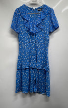 Load image into Gallery viewer, Karl Lagerfeld Womens Blue Floral Print Tiered Ruffle Back Zip Mini Dress Size 6
