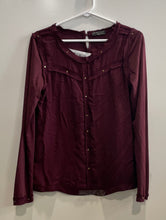 Load image into Gallery viewer, Zara W&amp;B Collection Womens Burgundy Long Sleeve Round Neck Blouse Top Size M
