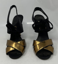 Load image into Gallery viewer, Authentic Tory Burch Womens Kyle Black Gold-Tone Strappy Heels Size 8.5M Worn
