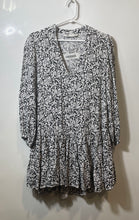 Load image into Gallery viewer, Zara Womens Black White Printed Long Balloon Sleeve V-Neck Mini Dress Size Small
