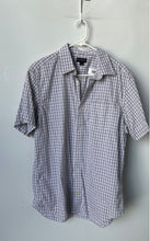 Load image into Gallery viewer, Banana Republic Mens White Gray Printed Cotton Short Sleeve Button-Up Shirt Sz L
