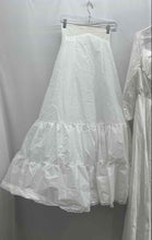 Load image into Gallery viewer, Womens White Satin Lace Sleeve Pleated Wedding Dress With Underskirt Size 14
